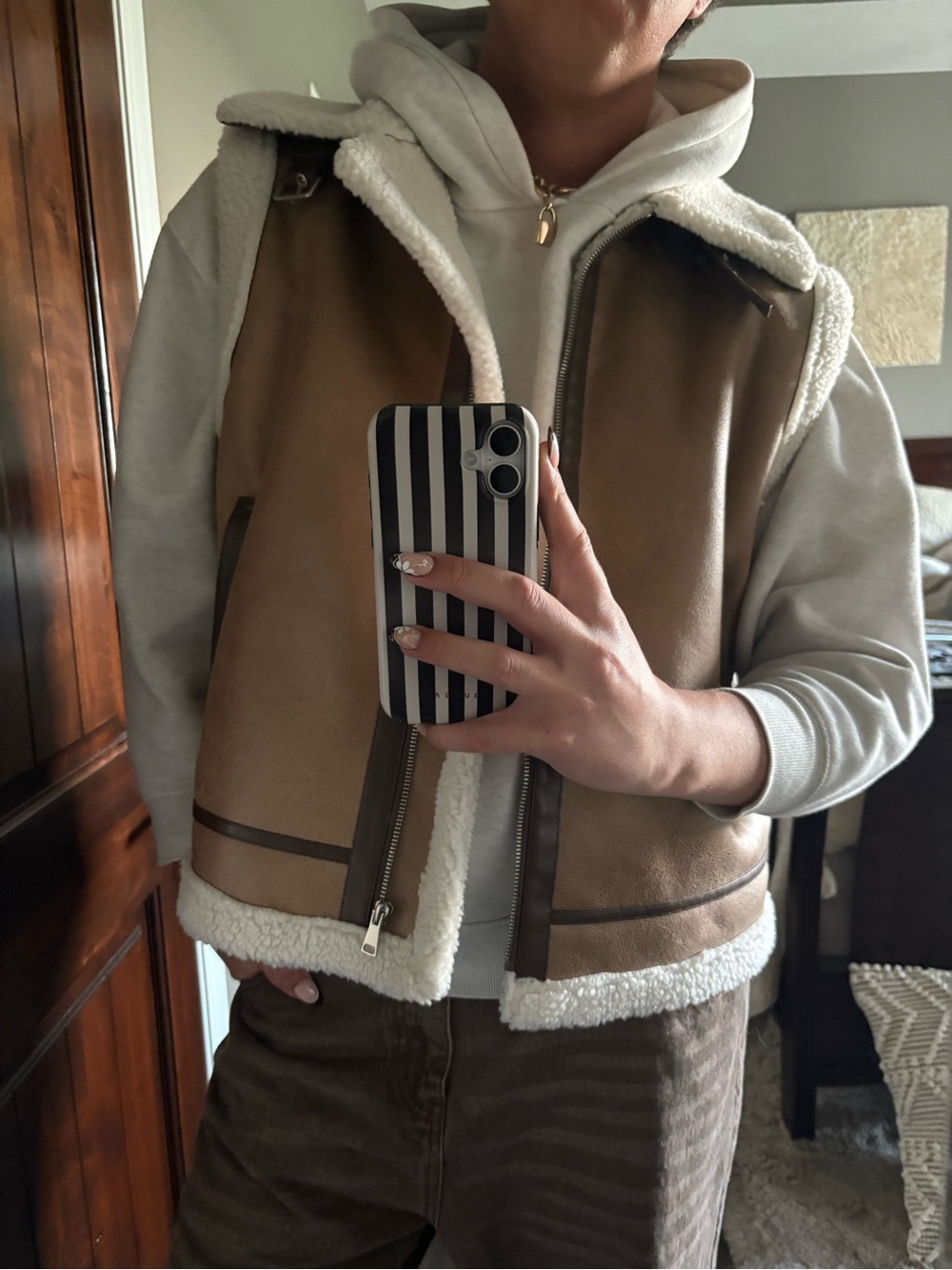 Altar’d State Brown Faux Suede Sherpa Moto Vest XL